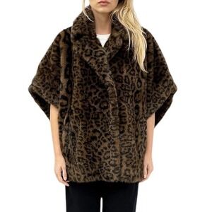 Rebecca Minkoff Vegan Fur Leopard Oversized Vest/Capelet NWT $368 XS-XL